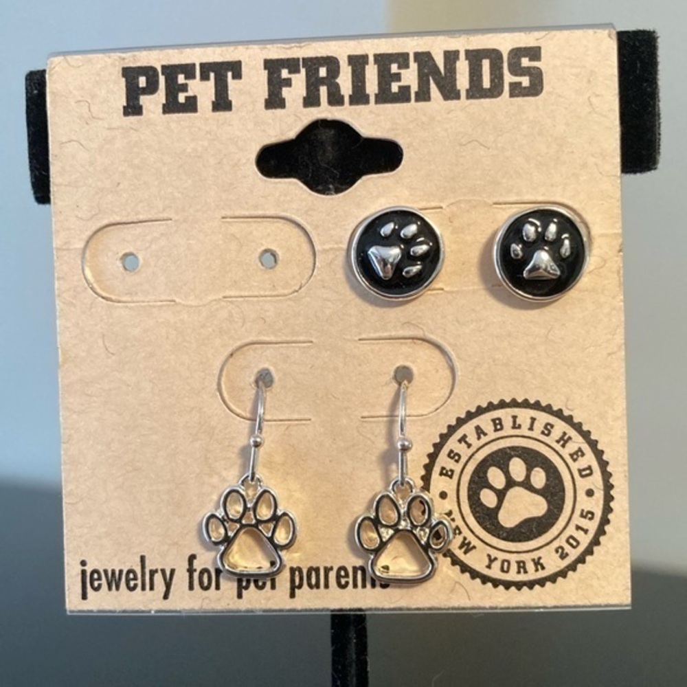 Pet Friends Paw Print Earrings Set